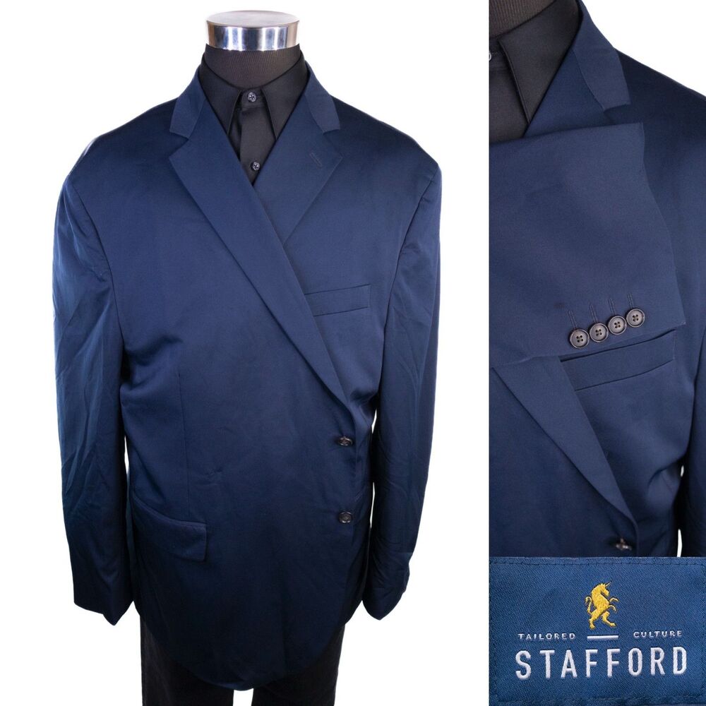 Stafford Blazer Spor Coat Sz 54R Travel Stretch Navy Blue 2-Button Poly Jacket